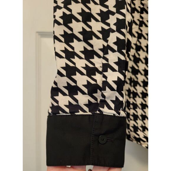 Worthington Houndstooth Top Women's Size 14 Button Up Black/White With Collar - Picture 6 of 9